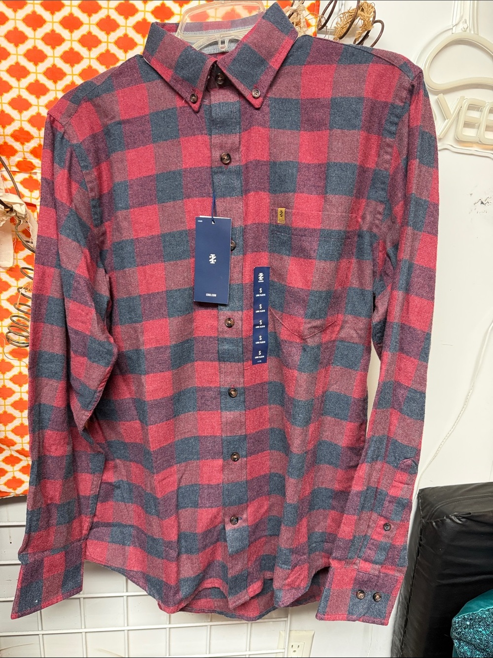 Izod Red and Navy Plaid Button-Down Shirt